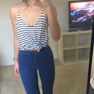 Brandy Melville Striped Blue and White Tank